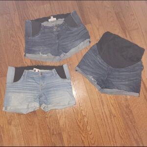 Maternity Denim Shorts - Stretch Panel Waistband - Blue